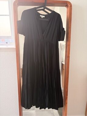 Boheme Black Tiered Midi Dress